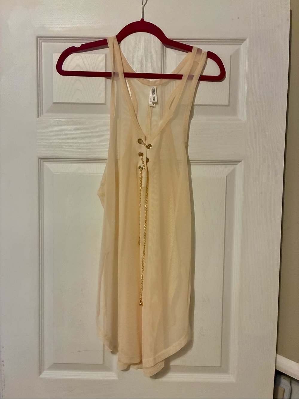Pebby Forevee Sheer Cream Sleeveless Tank with Gold Chain Detail Size S/M